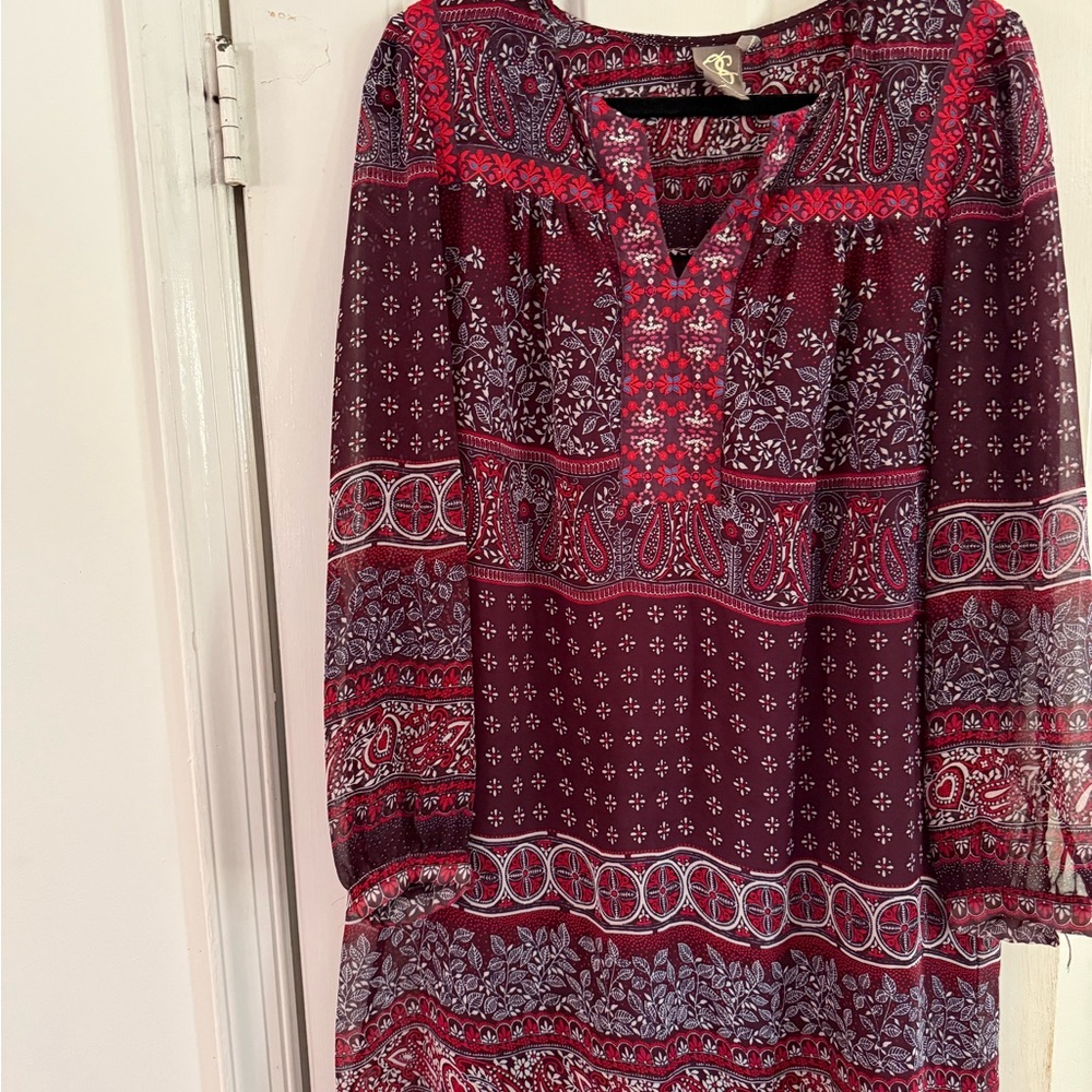 Anthropologie Burgundy and Blue Floral Dress